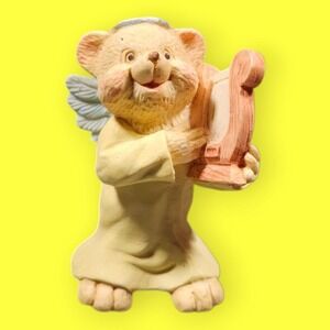Angel Teddy Babies Bear with  Lyre Harp Ceramic Figurine EUC